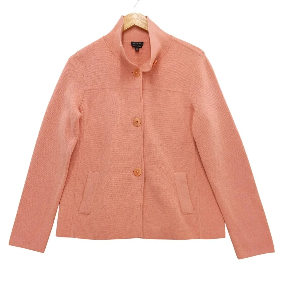 Talbots Cardigan Sweater Jacket Womens M Pink Pure Italian‎ Merino Wool